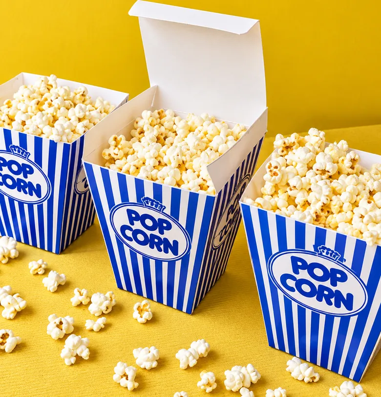 Printed popcorn cartons for an event.